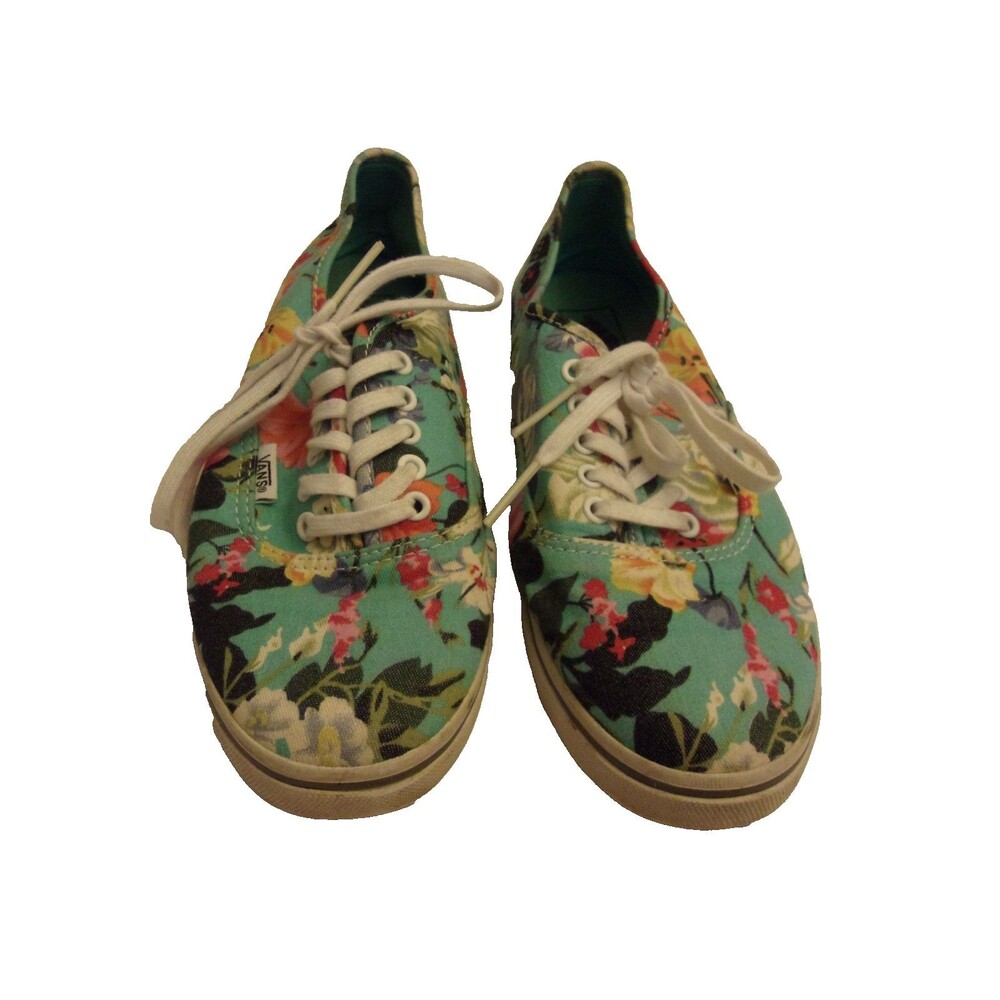 Vans Skater Shoes Sz. 8,5 Womens Blue Tropical Floral Pattern Canvas Sneakers